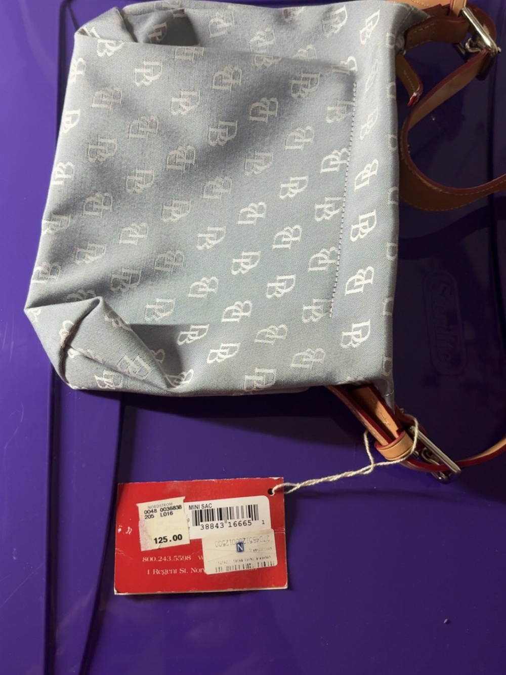 Dooney & Bourke Light Blue Monogram Crossbody with Tan Strap NWT